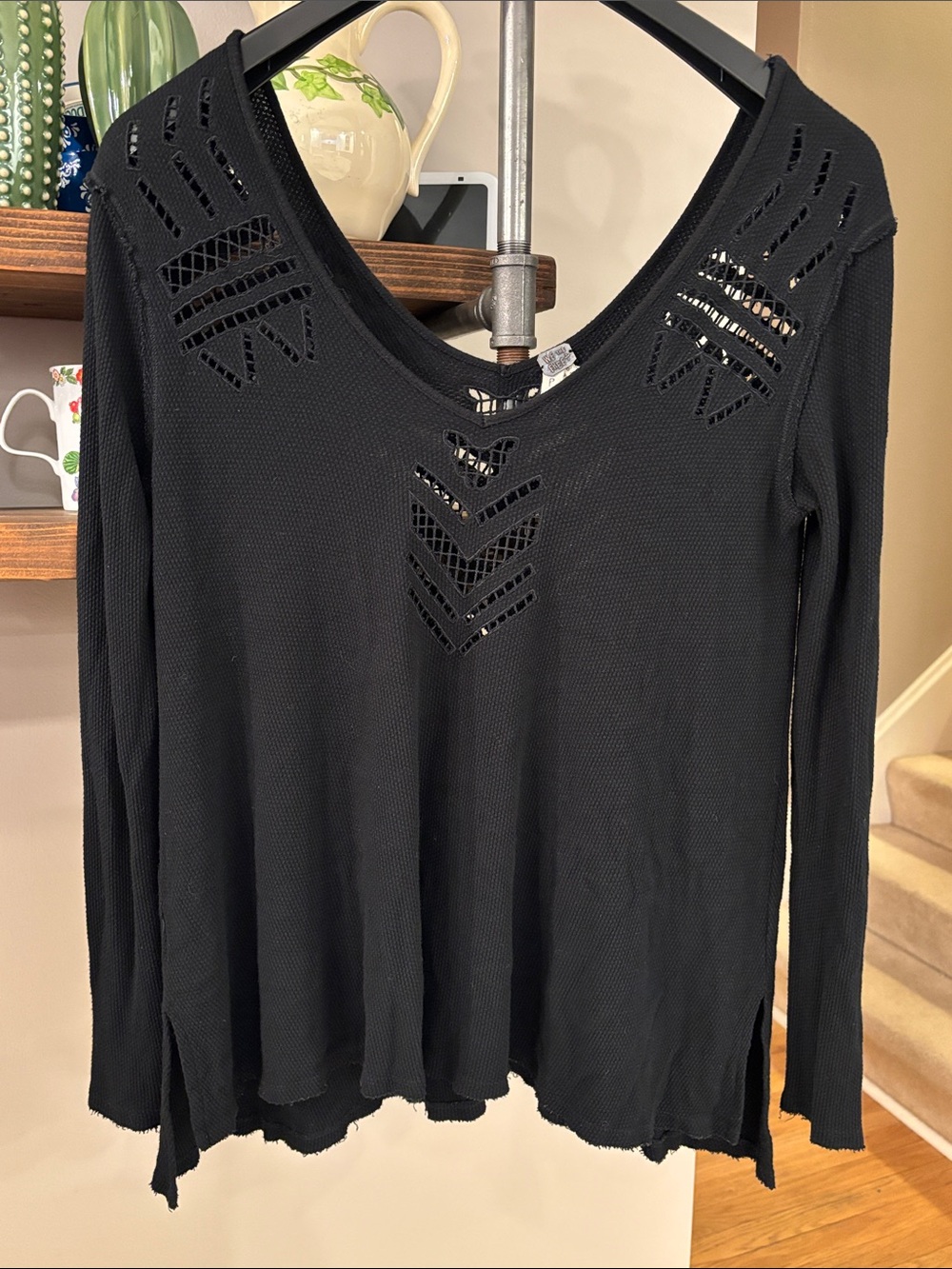 We The Free by Free People Moonrise Cut Out Thermal Top | Black | Tagged P/S